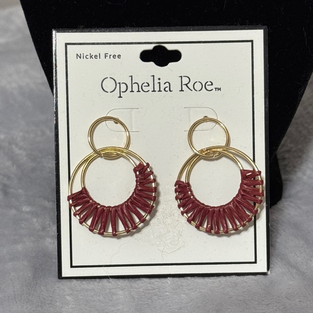Ophelia Roe Gold Hoop Earrings with Burgundy Wrap Detail